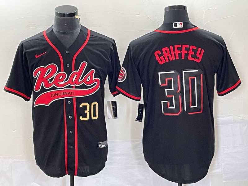 Mens Cincinnati Reds #30 Ken Griffey Jr Number Black 2023 City Connect Cool Base Stitched Jerseys